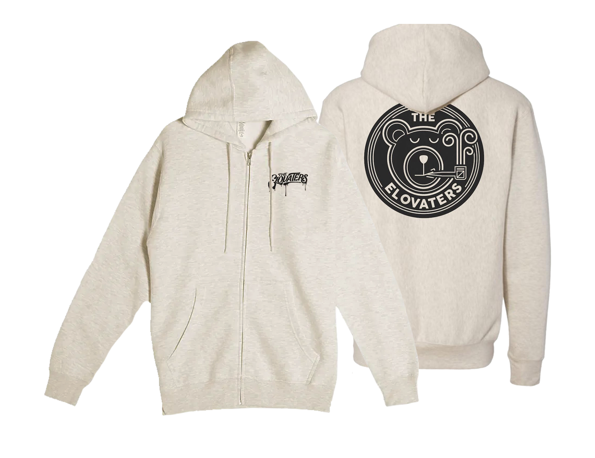 Smoking Bear Zip Hoodie (Heather Oatmeal)